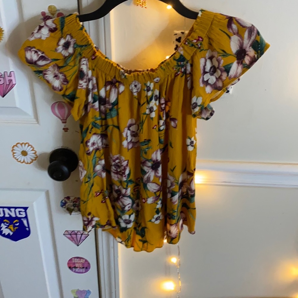 Yellow off the shoulder shirt